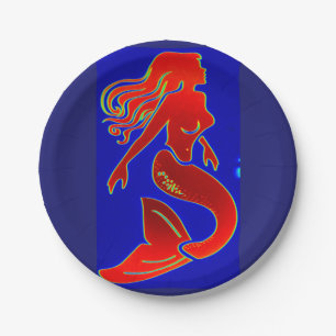 rote Pin-up-Meerjungfrau Pappteller