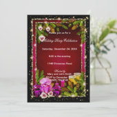 Rote Pinecones essen Drink sei frohe Weihnachten E Einladung (Stehend Vorderseite)