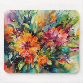 ROTE PINK GELBE GRÜNE ABSTRAKTE AQUARELLBLUMEN MOUSEPAD