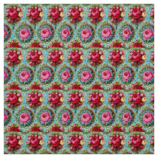 ROTE PINK-GELBROSEN IN BLAU STOFF (Muster)