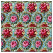 ROTE PINK-GELBROSEN IN BLAU STOFF (Nahaufnahme)