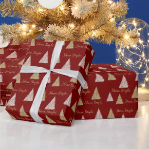 Rote Pink Gold Glitter Schimmer Weihnachtsbäume Geschenkpapier