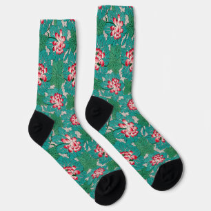 Rote Pink Grüne Teal Chinesische Lotusblumen Muste Socken