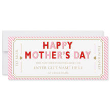 Rote Pink Happy Mother's Day Geschenkgutschein Kar