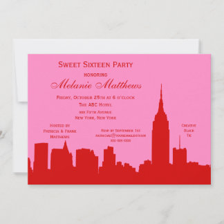 Rote Pink NYC-Silhouette Sweet Sixteen Einladung