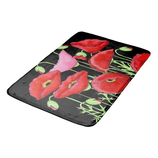 Rote Pink Poppies Art Custom Black Badematte (Schrägansicht)