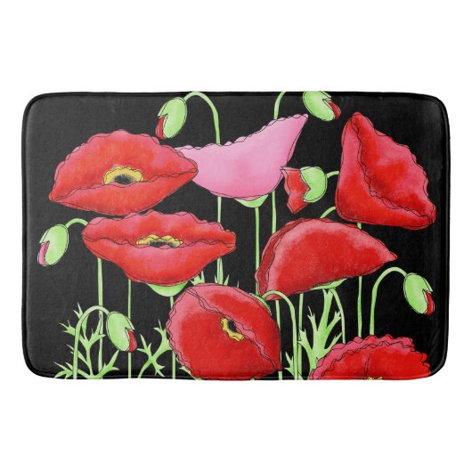 Rote Pink Poppies Art Custom Black Badematte (Vorderseite)