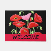 Rote Pink Poppies Art Decorative Schwarz Willkomme Fußmatte (Vorderseite)