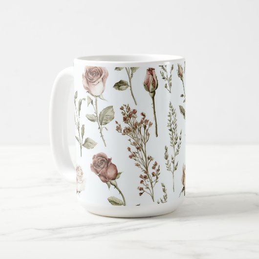 Rote Pink-Rose-Blume Kaffeetasse (Vorderseite Links)