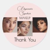 Röte-Pink-Schrift-Logo-Foto-Make-up-Danke-Klasse Runder Aufkleber (Vorderseite)