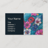 ROTE PINK WEISSE BLUME IM BLUE FLORAL MONOGRAM VISITENKARTE (Vorderseite)