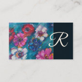 ROTE PINK WEISSE BLUME IM BLUE FLORAL MONOGRAM VISITENKARTE (Rückseite)