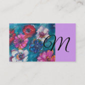 ROTE PINK WEISSE BLUME IN BLUE FLORAL MONOGRAM BU VISITENKARTE (Rückseite)