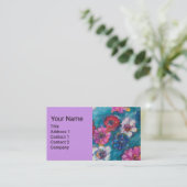 ROTE PINK WEISSE BLUME IN BLUE FLORAL MONOGRAM BU VISITENKARTE (Stehend Vorderseite)