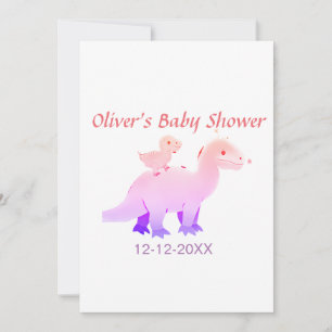 Rote pinkblaue lila Dinosaurier-Baby-Party Datum h Feiertagskarte