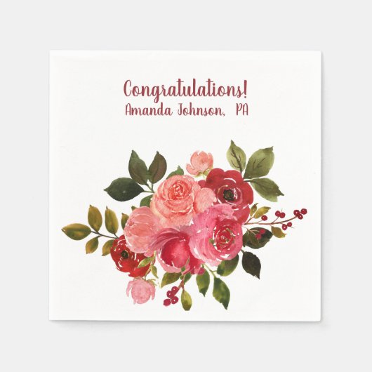 Rote Pinke Blumige Rose Abschluss Serviette (Vorderseite)