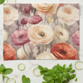 Rote Pinke Creme-Ranunculus-Blumen Geschirrtuch (Gefaltet)