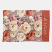 Rote Pinke Creme-Ranunculus-Blumen Geschirrtuch (Horizontal)