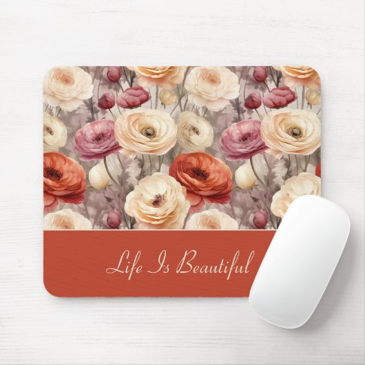Rote Pinke Creme-Ranunculus-Blumen Mousepad (Mit Mouse)