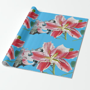 Rote Pinke Lilienblume Floral Lilien Wasserfarbe B Geschenkpapier