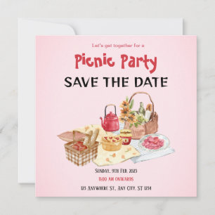 Rote Pinke Picknick-Einladungskarte zum Vormerken Save The Date