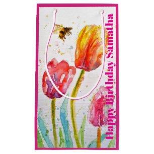 Rote Pinke Tulpen-Blumen-Wasserfarbe Frau Geburtst Kleine Geschenktüte