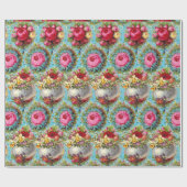 ROTE PINKGELBROSEN, OSTEREI IN BLUE FLORAL GESCHENKPAPIER (Flach)