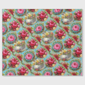 ROTE PINKGELBROSEN, OSTEREI IN BLUE FLORAL GESCHENKPAPIER (Flach)