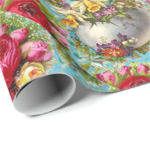 ROTE PINKGELBROSEN, OSTEREI IN BLUE FLORAL GESCHENKPAPIER (Rolleneckpunkt)