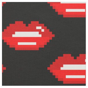Rote Pixel Lips Muster Design DIY Textilien Stoff