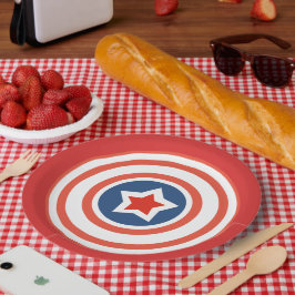 Rote Platte mit weißer Rundlinie und Center Star Pappteller