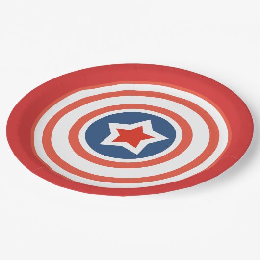 Rote Platte mit weißer Rundlinie und Center Star Pappteller (Schrägansicht)