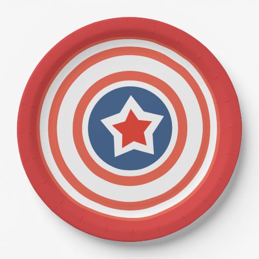 Rote Platte mit weißer Rundlinie und Center Star Pappteller (Vorderseite)