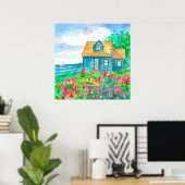 Rote Platterbsen Hütte am Meer Poster (Heimbüro)