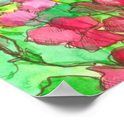 Rote Platterbsen Hütte am Meer Poster (Ecke)