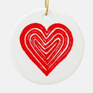 Rote Playing Card Symbol Herzform Linocut Keramik Ornament