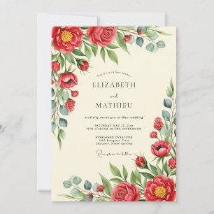 Rote poetische Blumenelemente für die Hochzeit Einladung
