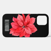 Rote Poinsettia als Personalisierter schwarzer Nam Case-Mate iPhone Hülle (Rückseite (Horizontal))