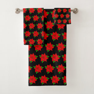 Rote Poinsettia-Blume Badhandtuch Set