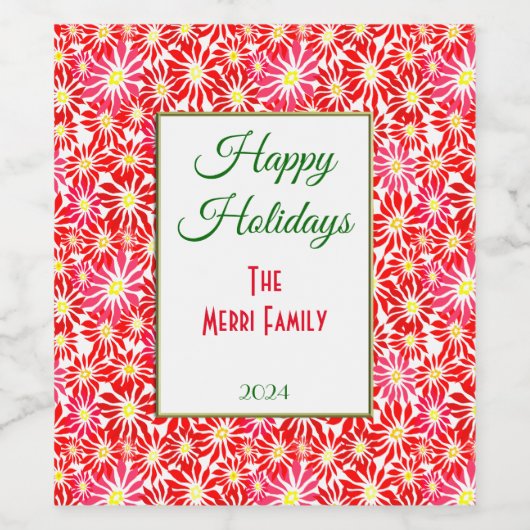 Rote Poinsettia Blume Holiday Wein Flasche Etikett (Einzelnes Label)