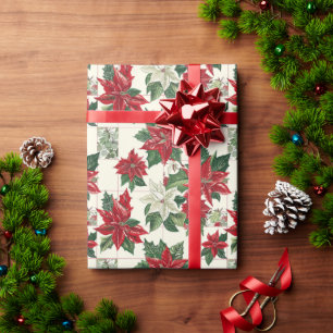 Rote Poinsettia-Blume im Hintergrund Geschenkpapier