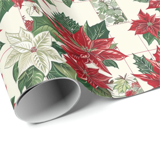 Rote Poinsettia-Blume im Hintergrund Geschenkpapier (Rolleneckpunkt)
