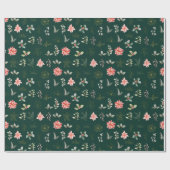 Rote Poinsettia Blume und Folies auf dunkelgrün Geschenkpapier (Flach)