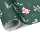 Rote Poinsettia Blume und Folies auf dunkelgrün Geschenkpapier (Rolleneckpunkt)