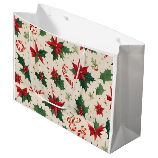 Rote Poinsettia Blume und heilige Blätter Geschenk Große Geschenktüte (Vorderseite Schrägansicht)
