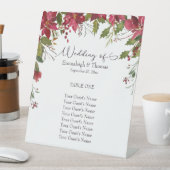 Rote Poinsettia Blumengast Sitzplätze Sockelschild (In Situ)