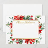 Rote Poinsettia Blumengrün Gold Mitteilungskarte (Vorne/Hinten)