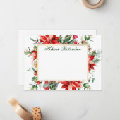 Rote Poinsettia Blumengrün Mitteilungskarte (Vorderseite/Rückseite Beispiel)