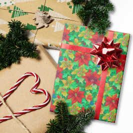 Rote Poinsettia Blumenmuster Geschenkpapier