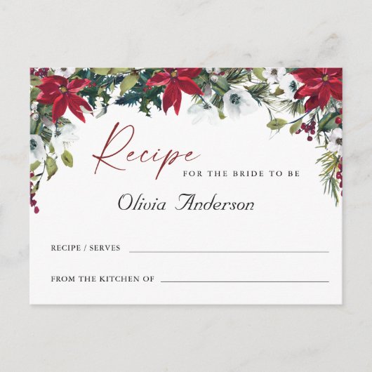 Rote Poinsettia Brautparty Rezept Karte (Vorderseite)